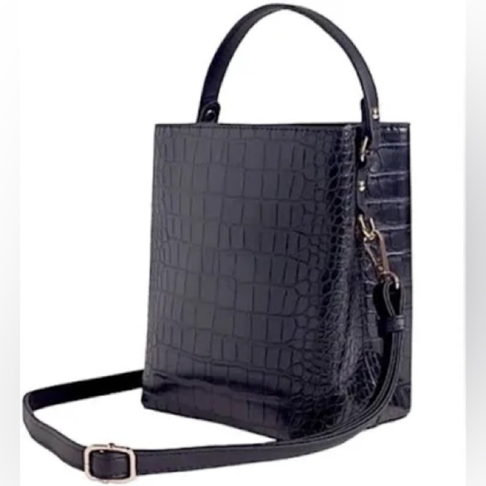 AOTNA Elena Black Faux Croc Bucket Bag